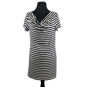 AB Studio Size Medium Black & White Striped Cowl Neck Tunic Top